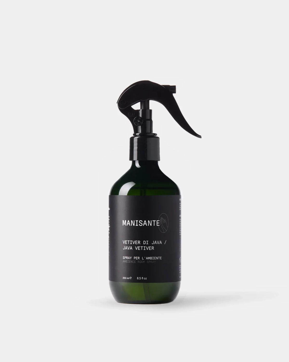 Manisante Java Vetiver Raumspray in dunkler Flasche, Frontansicht