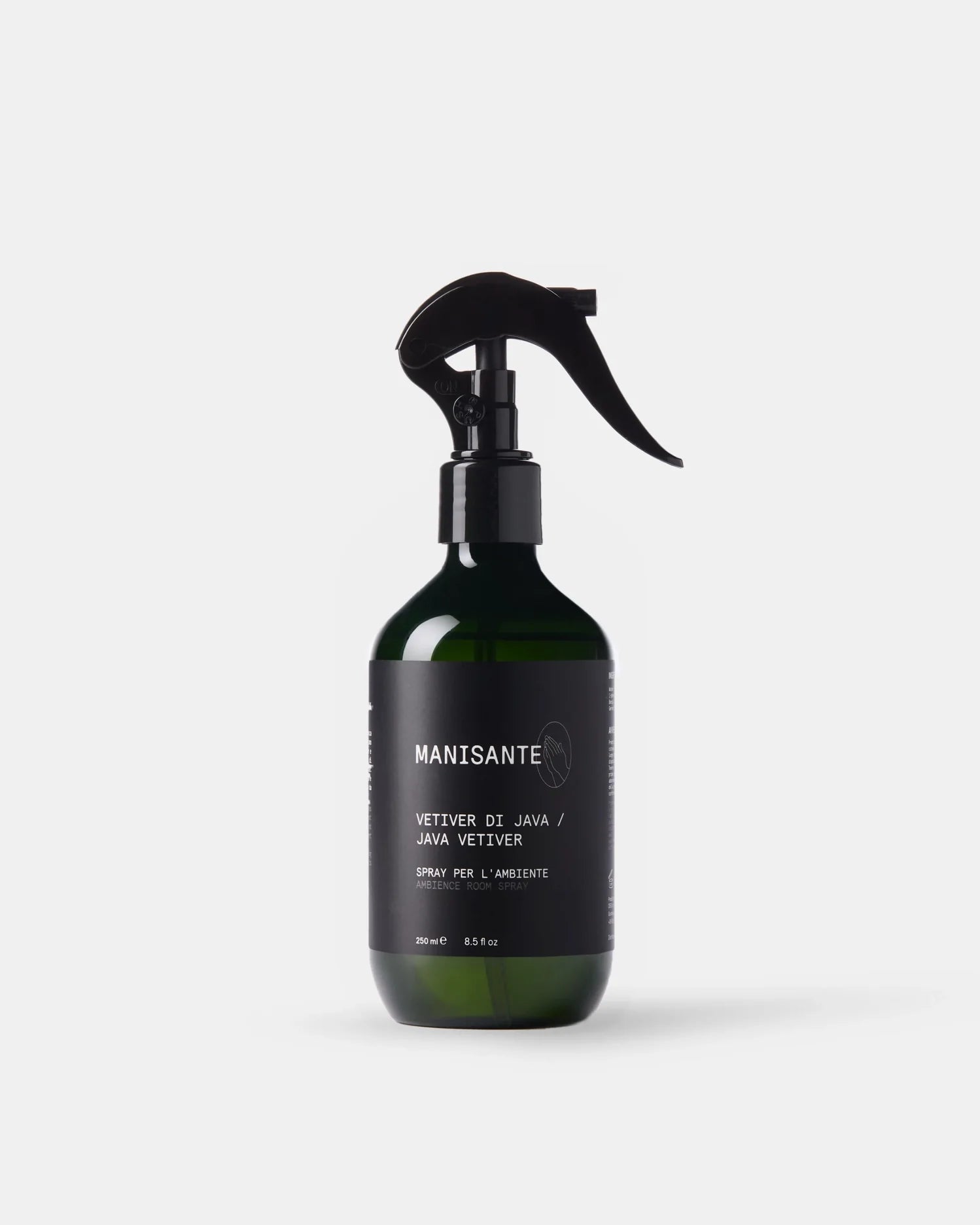 Manisante Java Vetiver Raumspray in dunkler Flasche, Frontansicht