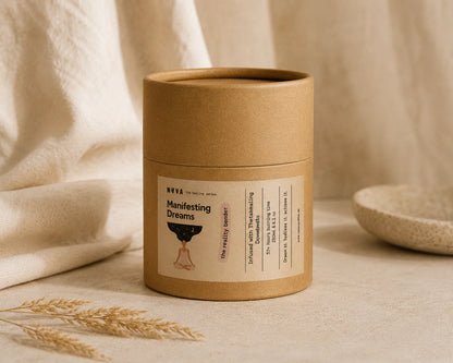 Sojakerze Manifesting Dreams in Kraftpapier-Verpackung mit Trockengras