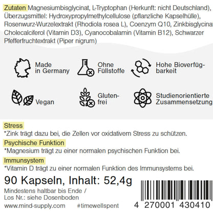 detallierte Zutatenliste schwarz Schrift mit Symbolen und Health Claims 