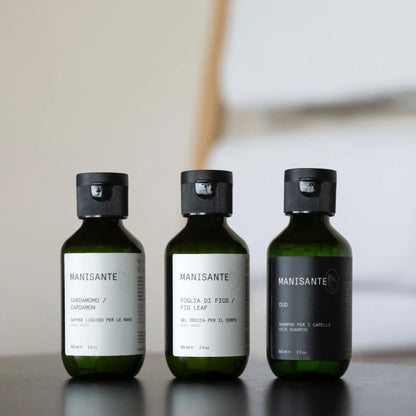 Manisante Reiseset: Kardamom Handseife, Fig Leaf Duschgel und Oud Shampoo