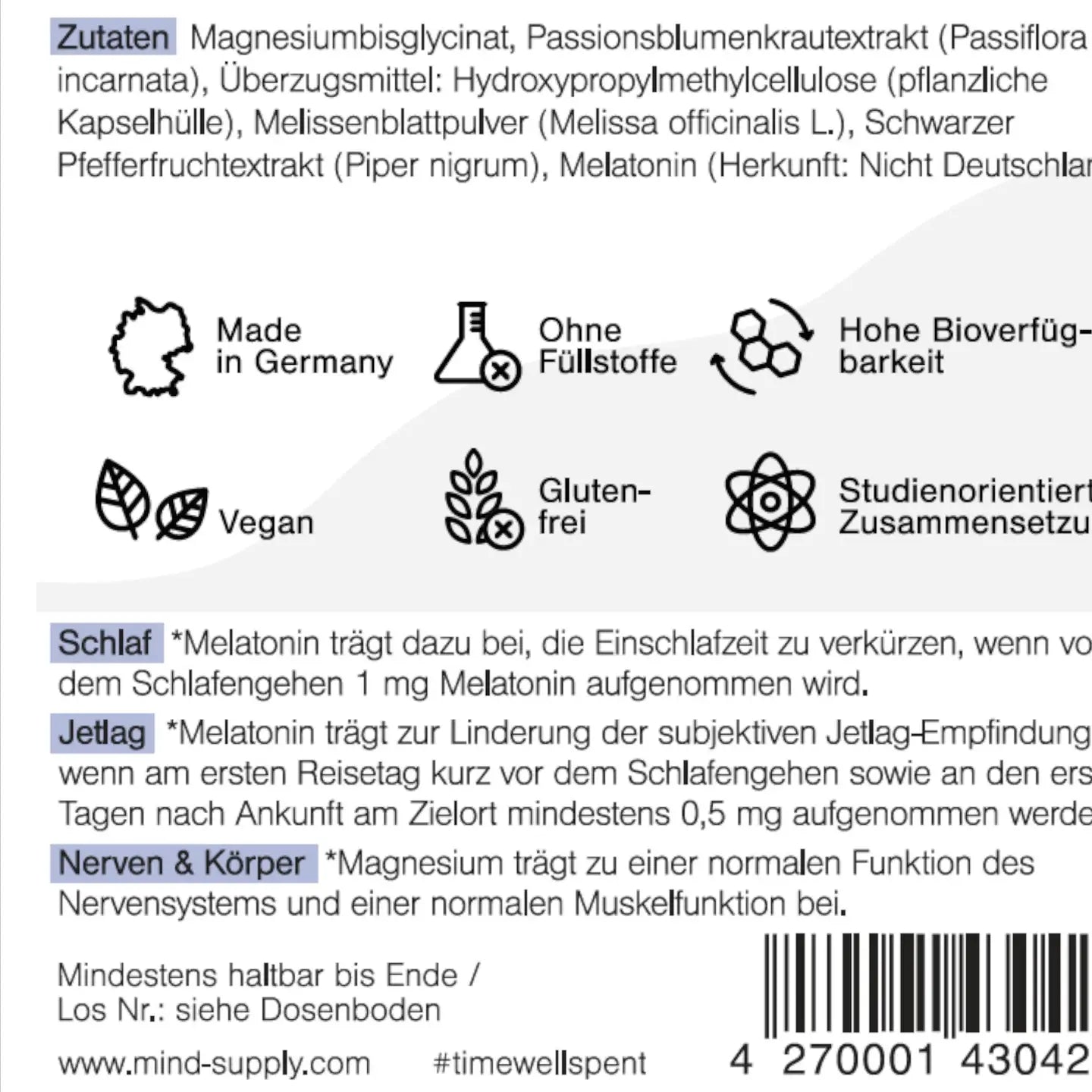 Sleep supplement Zutaten mit Health claims und Symbolen 